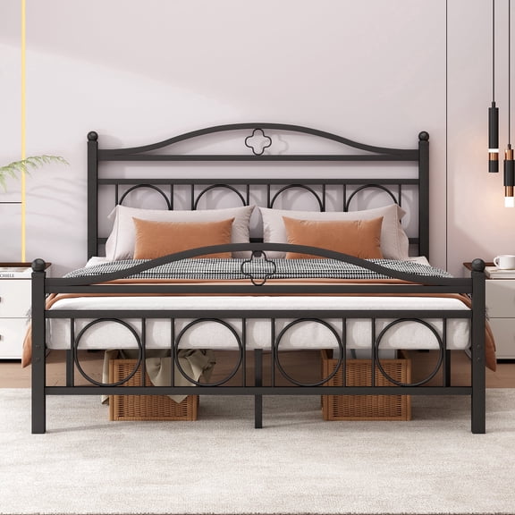 Chuangshuo Guard Queen Bed Frame with Headboard, Heavy Steel Slats, Under Bed Storage, Noise Free Black Platform Bed