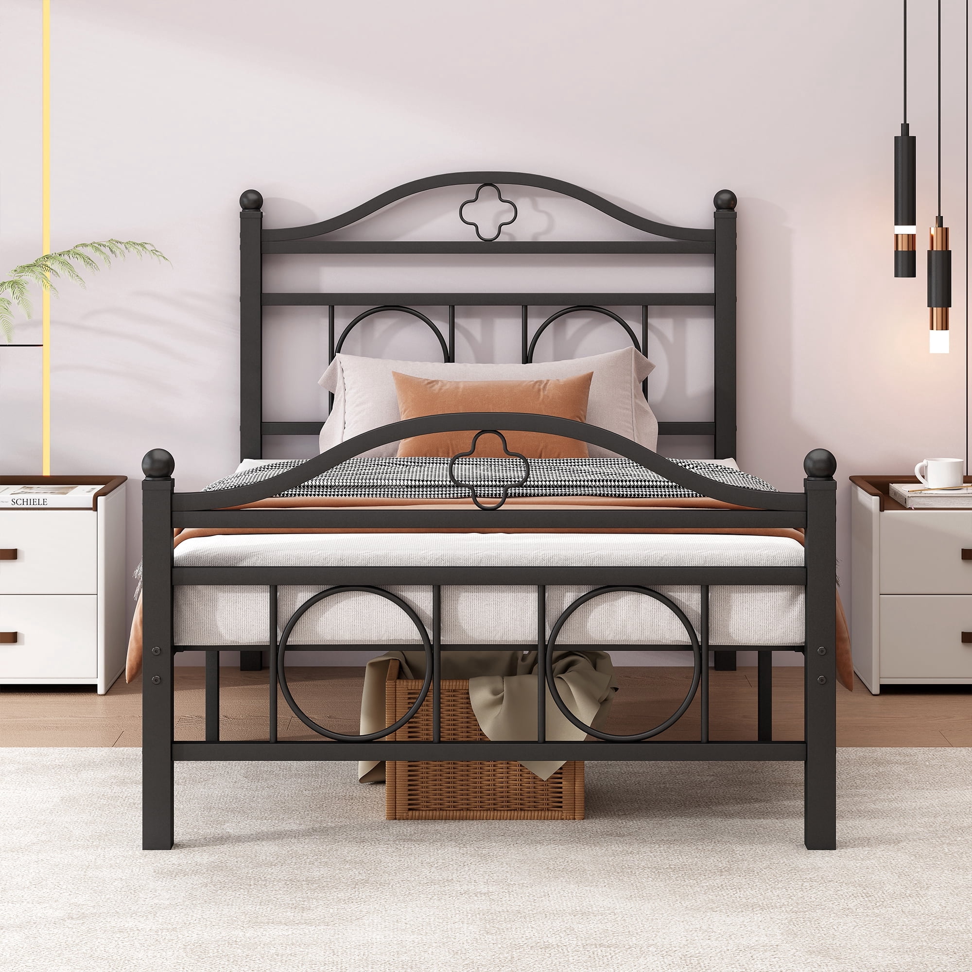 Chuangshuo Guard Twin Bed Frame with Headboard,Heavy Duty Steel Slats Support Mattress Foundation-Under Bed Storage, No Box Spring Needed, Noise Free,Black