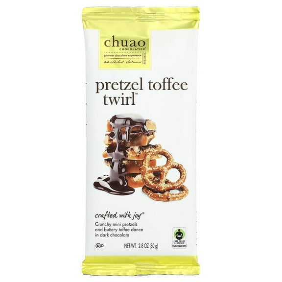 Chuao Chocolatier, Dark Chocolate Bar, Pretzel Toffee Twirl, 2.8 oz Pack of 3