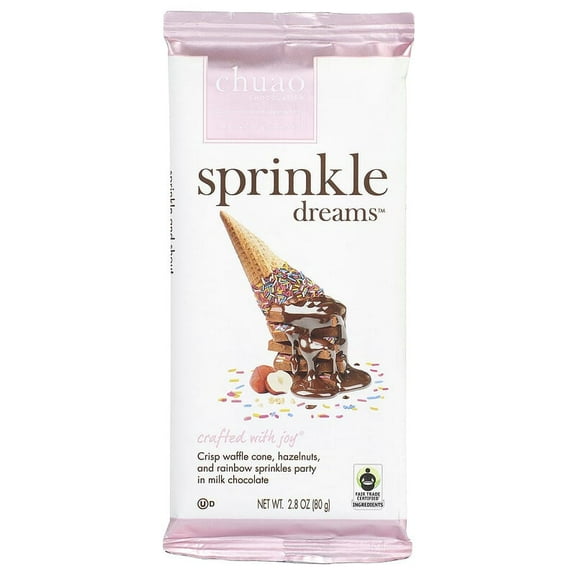 Chuao Chocolatier, Milk Chocolate Bar, Sprinkle Dreams, 2.8 oz Pack of 4