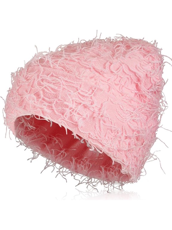Chuarry Distressed Knitted Beanie Fuzzy Winter Hats Thick Warm Beanies Y2k Beanie Snow Knit Cap Skull for Women Men