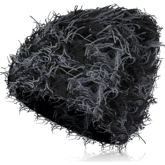 Chuarry Distressed Knitted Beanie Fuzzy Winter Hats Thick Warm Beanies Y2k Beanie Snow Knit Cap Skull for Women Men