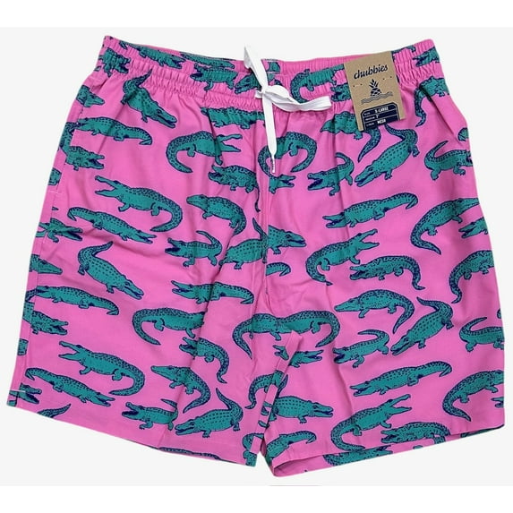 Chubbies Men's Classic Swim Trunks 7" The Glades Mesh Lined Boardshorts (X-Large, Pink Alligator)