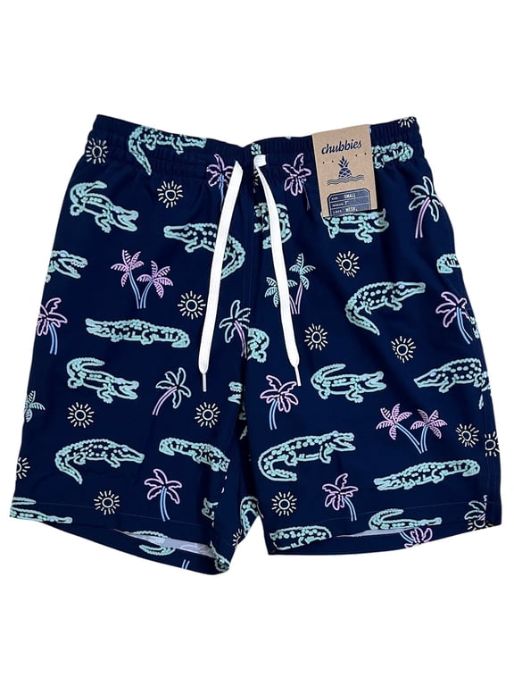 Men's Classic Swim Trunks 7" The Neon Glades Mesh Lined Boardshorts (Large, Blue)