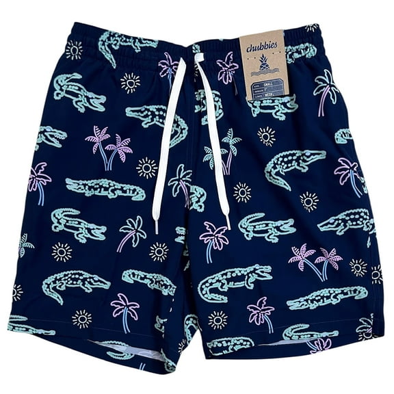 Chubbies Men's Classic Swim Trunks 7" The Neon Glades Mesh Lined Boardshorts (Small, Blue)