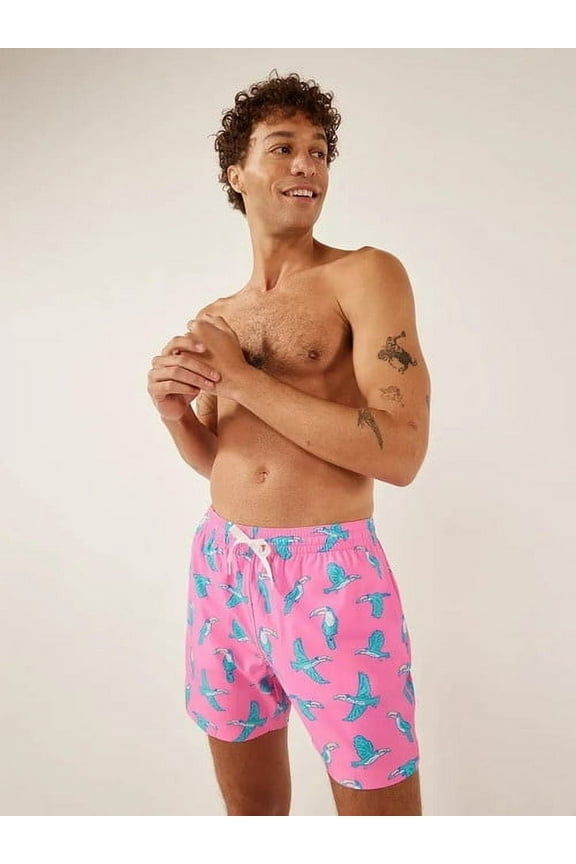 Pink Elastic Waist with Drawstring Stretch Mesh Liner Swimwear ( Men's)