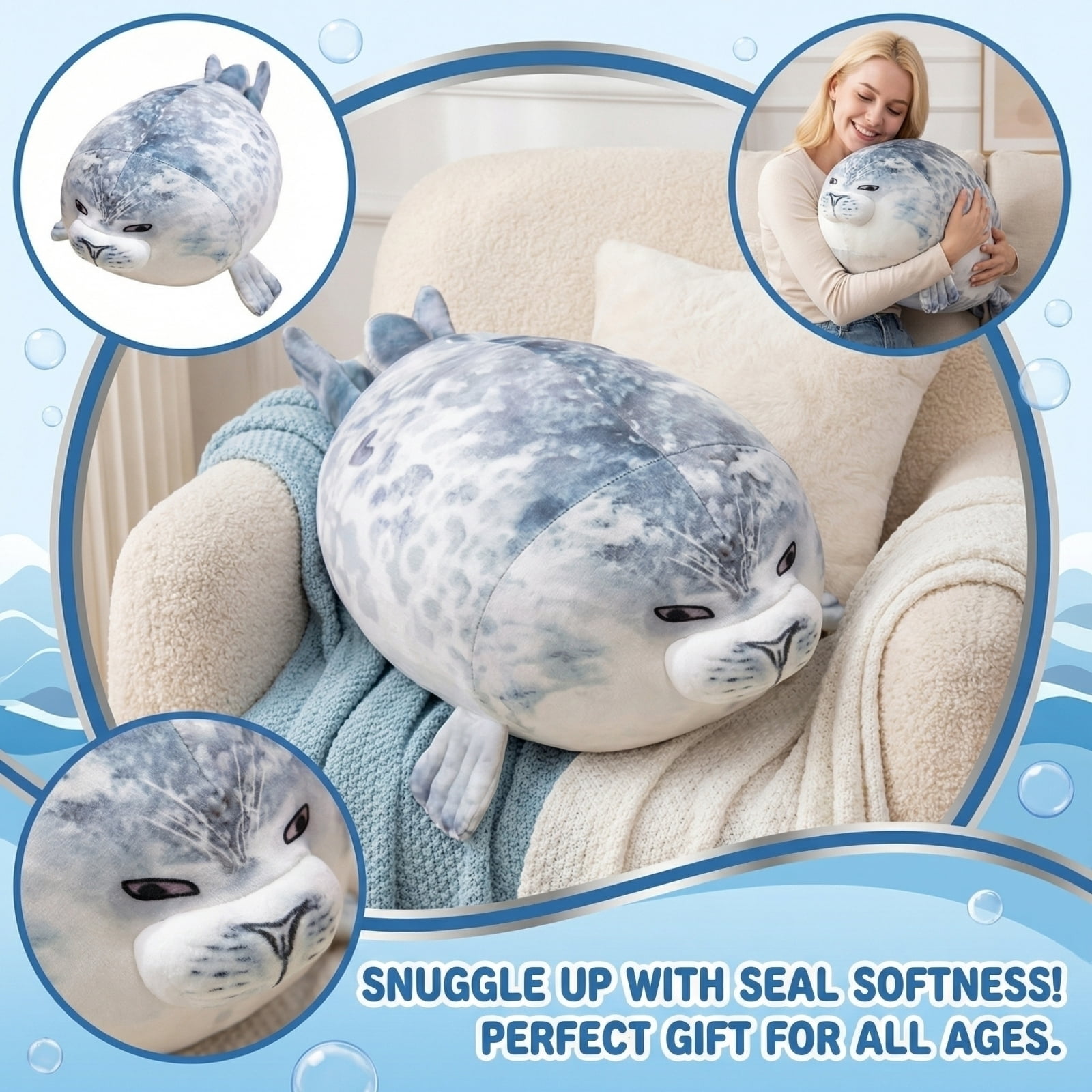 Chubby Blob Seal Pillow 9.8 Inch Stuffed Cotton Plush Animal Toy Cute ...