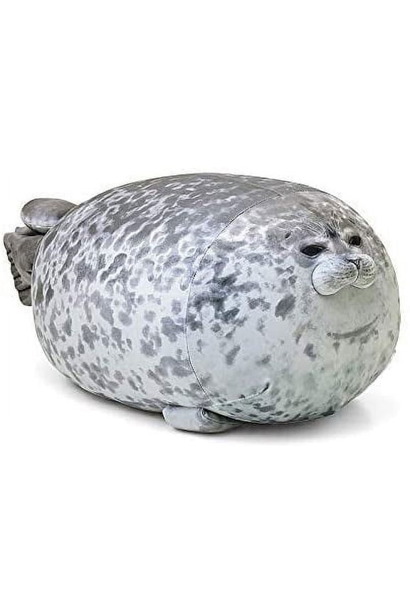 Chubby Blob Seal Plush Pillow, Cute Stuffed Animal Seal Plushie Toy, Cotton Plushy Ocean Gray 16 Inch