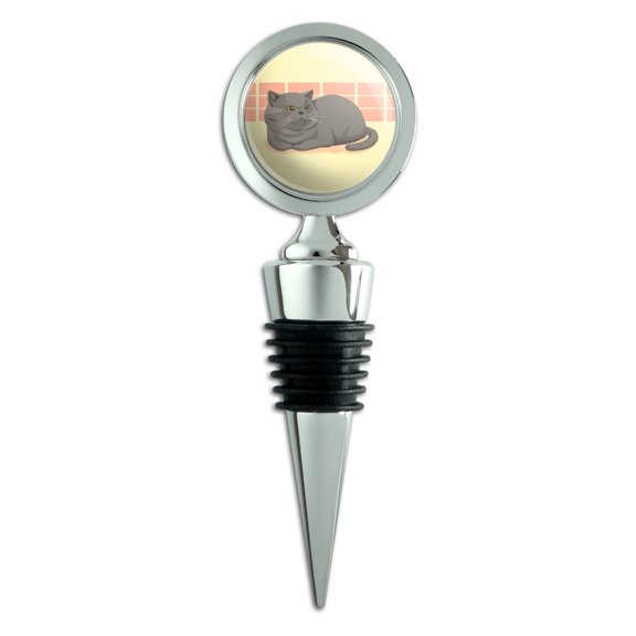 Chubby British Short Hair Grey Cat Wine Bottle Stopper