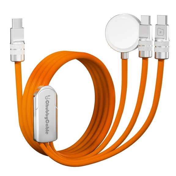 Chubby Cable Tri-Flex USB C Cable for Apple Watch Charger 3 in 1 Multi Fast Charging Cord Compatible with iWatch iPhone 16/15 , Orange, 4.1FT