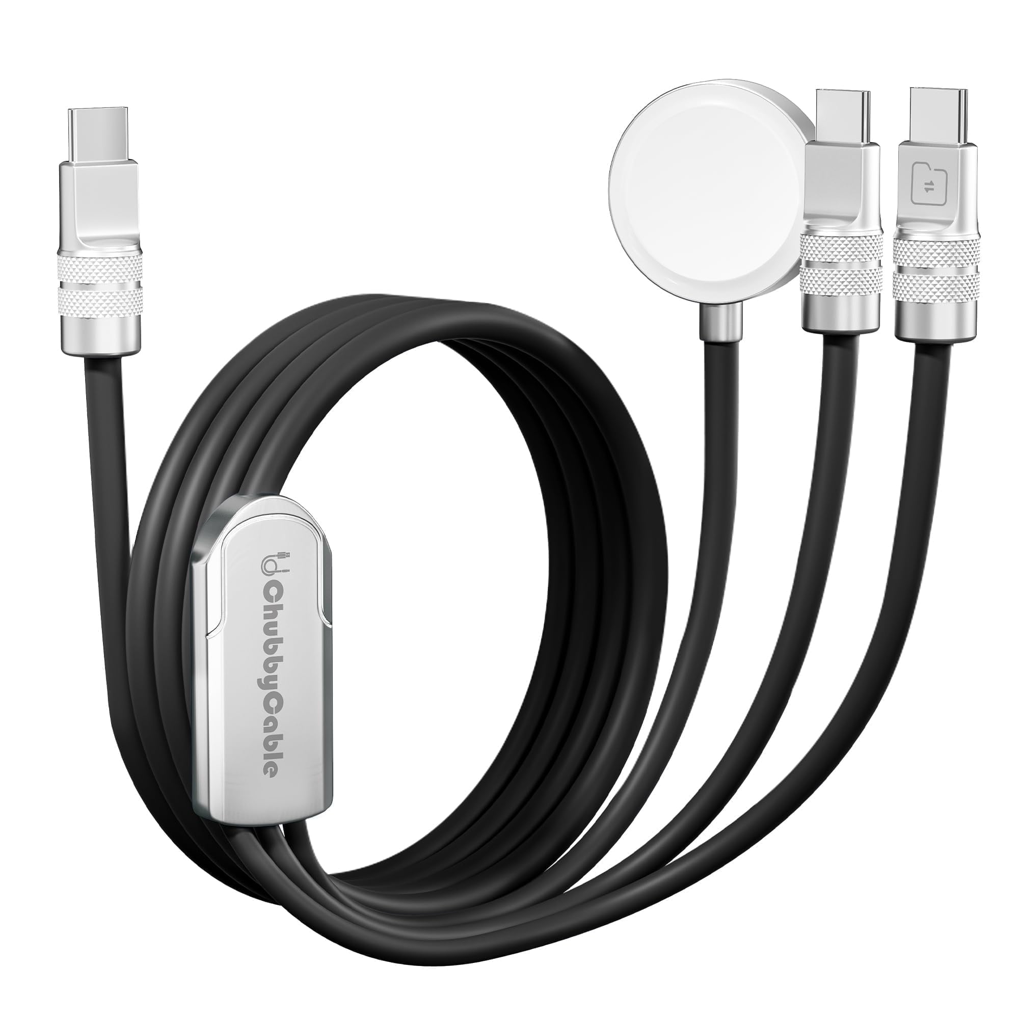 Chubby Cable Tri-Flex USB C Cable for Apple Watch Charger 3 in 1 Multi Fast Charging Cord Compatible with iWatch iPhone 16/15 ,Black, 4.1FT