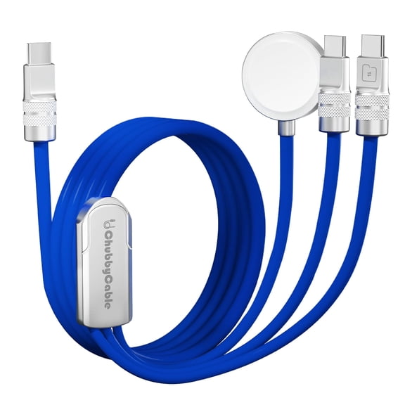 Chubby Cable Tri-Flex USB C Cable for Apple Watch Charger 3 in 1 Multi Fast Charging Cord Compatible with iWatch iPhone 16/15 , Dark Blue, 4.1FT
