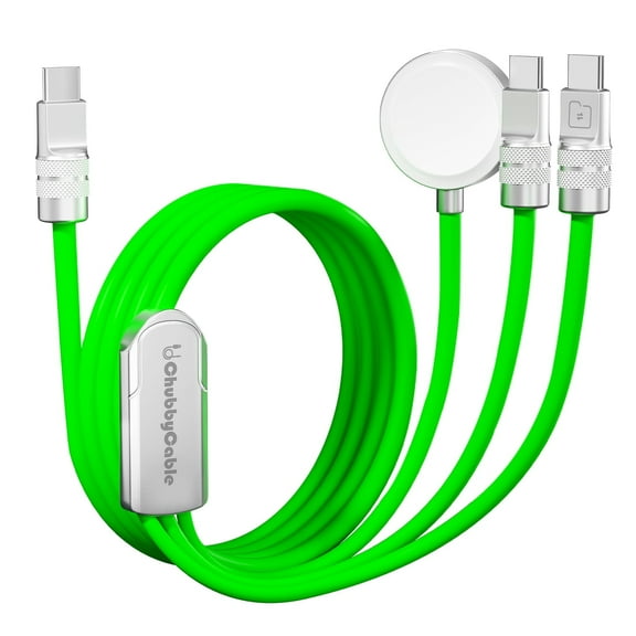 Chubby Cable Tri-Flex USB C Cable for Apple Watch Charger 3 in 1 Multi Fast Charging Cord Compatible with iWatch iPhone 16/15 , Green, 4.1FT