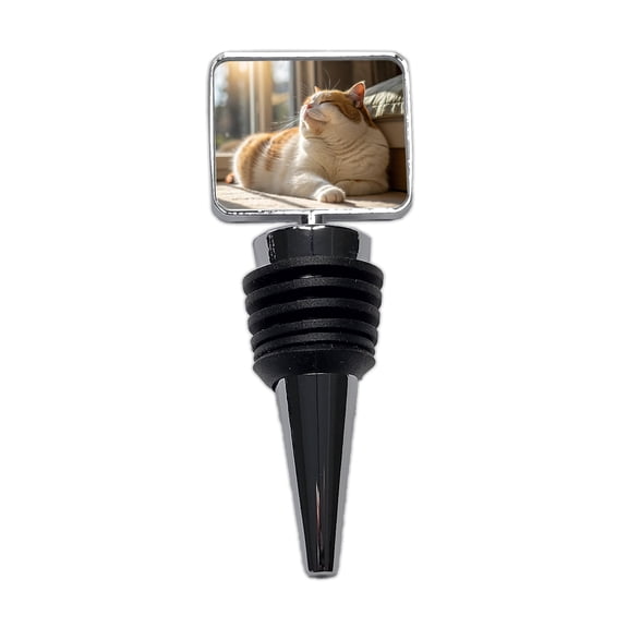 Chubby Cat Lying Down Photo Wine Bottle Stopper Cap Plug