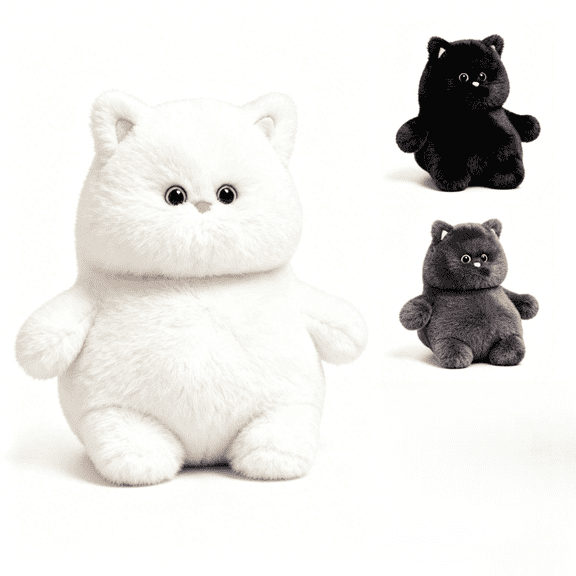 Chubby Cat Plush Stuffed Animal, Soft Fat Cat Plushie Pillow, Fluffy Cuddly Kitten Toy for Kids Adults, Cute Kawaii Hugging Pillow for Bed Sofa Office, White Black Gray, 8/10/12/15 inches