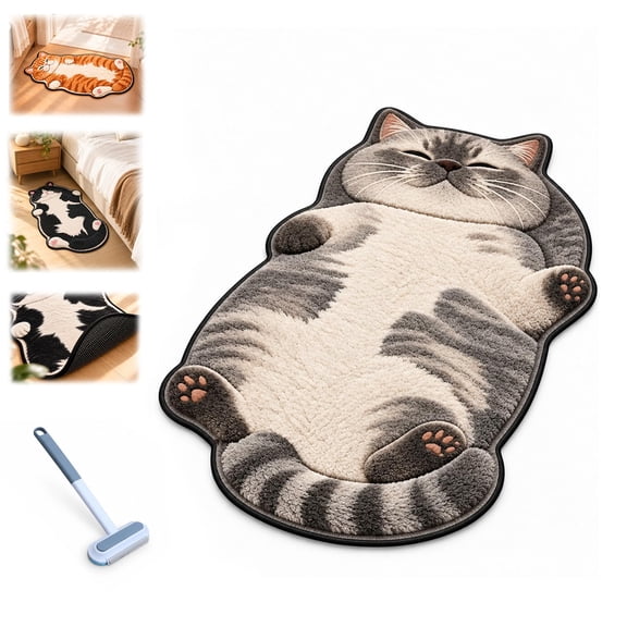 Chubby Cat Rug, Chubby Tabby Cat Rug, Soft Plush Floor Mat