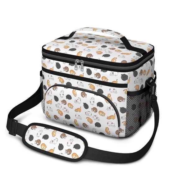 Chubby Cat White Pattern Insulated Lunch Box for Women Men, Medium Leakproof Cooler Bag with Adjustable Strap, 10"x6.7"x8"