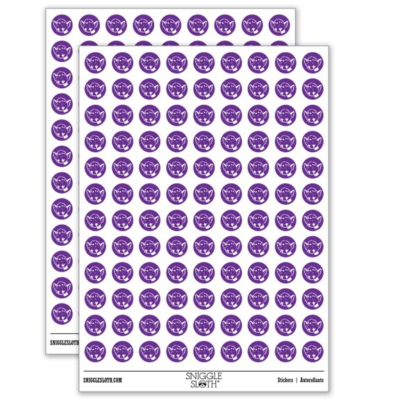 Chubby Chibi Flying Bird Cartoon 200+ Round Stickers - Gloss Finish - 0.50" Size - Purple
