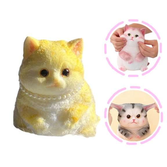 Chubby Fat Cat Squeeze Stress Relief Toy, Soft Portable Desk Decor Fidget Toy for Adults Kids Home Office Travel