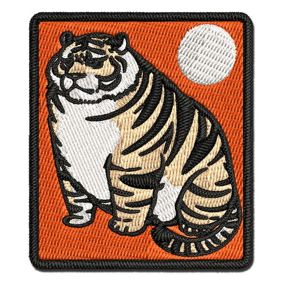 Chubby Fat Tiger Applique Multi-Color Embroidered Iron-On Patch - 2.0 Inch Mini