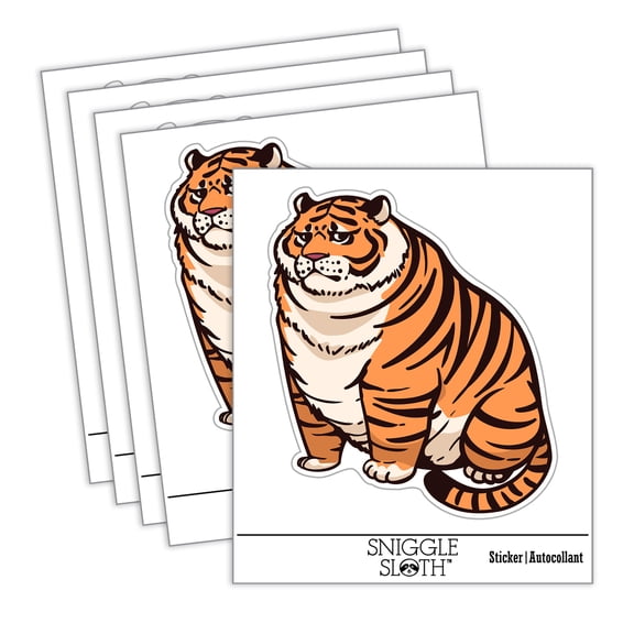 Chubby Fat Tiger Car Window Bumper Water Bottle Phone Tablet Laptop Waterproof Vinyl Decal Sticker Set 5-Pack - Gloss Finish - 2.0"