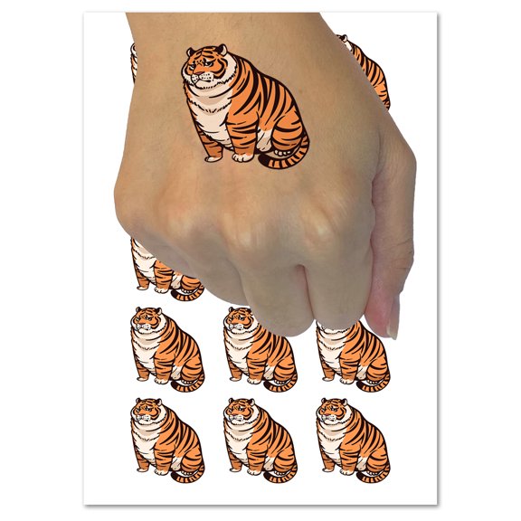 Chubby Fat Tiger Water Resistant Temporary Tattoo Set Fake Body Art Collection - 15 2" Tattoos (1 Sheet)