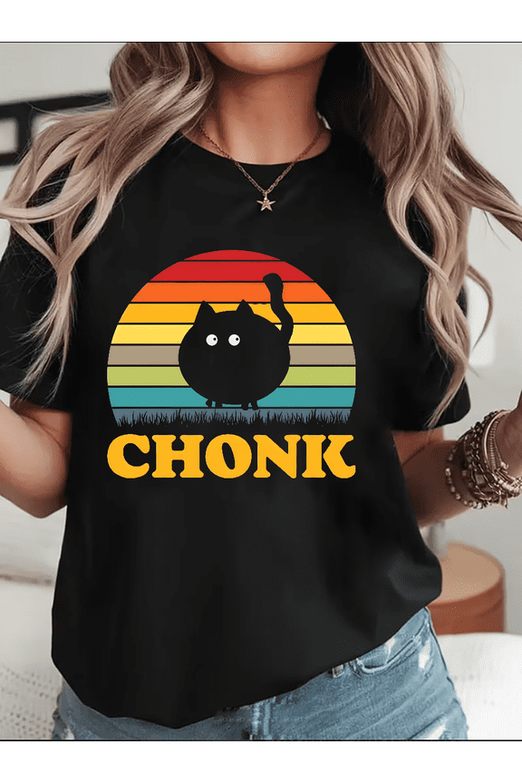Chubby Feline Cat Funny Cat Lover Cute Humor Animal Graphic Style Unisex T-Shirt V15762, up to Size 5XL