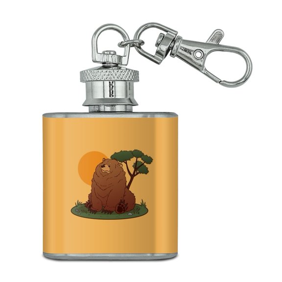 Chubby Grizzly Bear Stainless Steel 1oz Mini Flask Key Chain