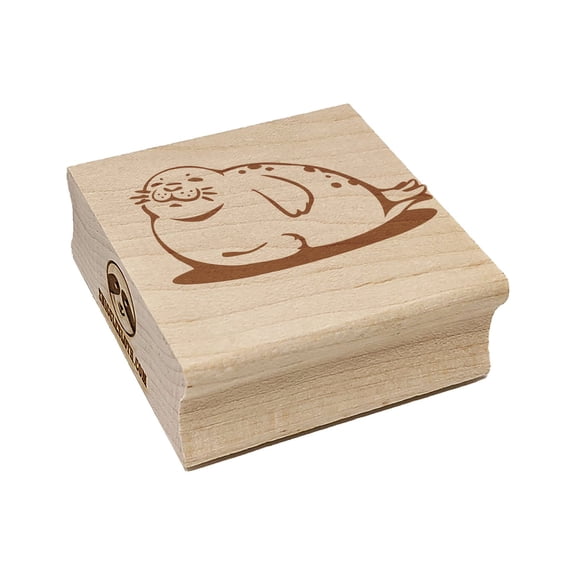 Chubby Happy Seal Basking on Side Square Rubber Stamp Stamping Scrapbooking Crafting - Small 1.25in