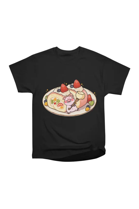 Chubby Pig Eating Giant Fruit Roll Cake T-Shirt Tee Gift For Him Merch For Her Apparel For