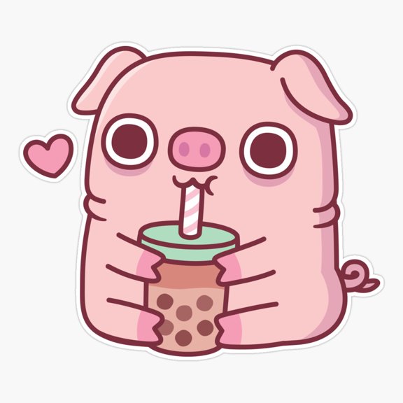 Chubby Piggy Bubble Tea Sticker