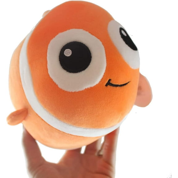 Chubby Plush Clownfish Stuffed Animal Toy - Soft Squishy Roll Animal - Plushie Stuffie