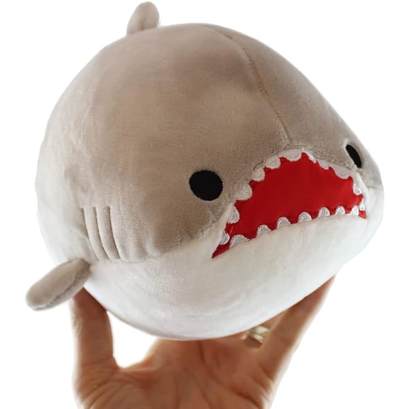 Chubby Plush Shark Great White Jaws Stuffed Animal Toy - Soft Squishy Roll Beanbag Animal Plushie Stuffie