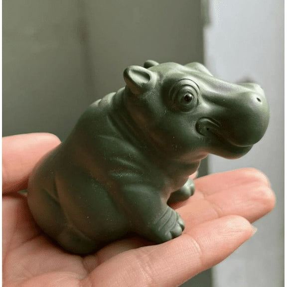 Chubby Pottery hippo Baby Figurine Statue,Ceramic Funny hippo Figurine Home Ornaments Animal Yixing Zisha Clay Tea pet Clay pottery Animal