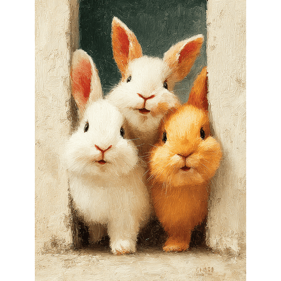 Chubby Rabbits Selfie Canvas Print, Cute Animal Art, Nursery & Room Wall Decor