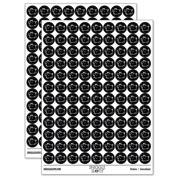 Chubby Round Hippo Hippopotamus 200+ Round Stickers - Black - Matte Finish - 0.50" Size