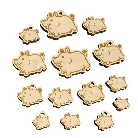 Chubby Round Hippo Hippopotamus Wood Mini Charms Shapes DIY Craft Jewelry - With Hole - 12mm (26pcs)
