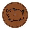 thumbnail image 1 of Chubby Round Rhino 2.5" Faux Leather Round Engraved Iron-On Patch - Brown, 1 of 6