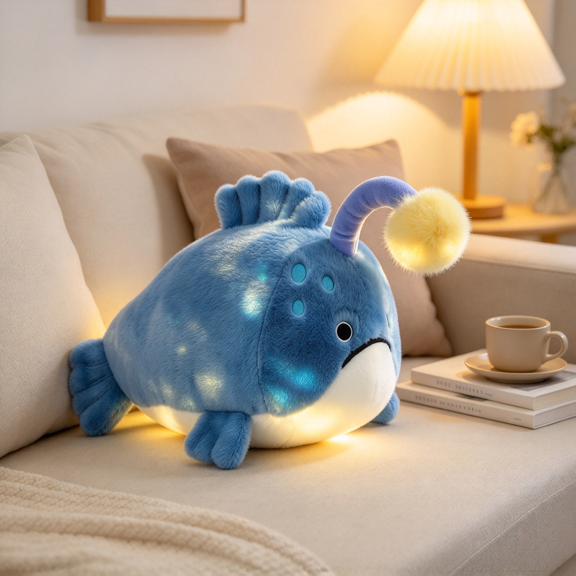 Chubby Sea Anglerfish Stuffed Animals 10.23in Fluffy Plush Toys, Cuddly Plushies Companion for Kids, Ideal Gift for Birthday Party