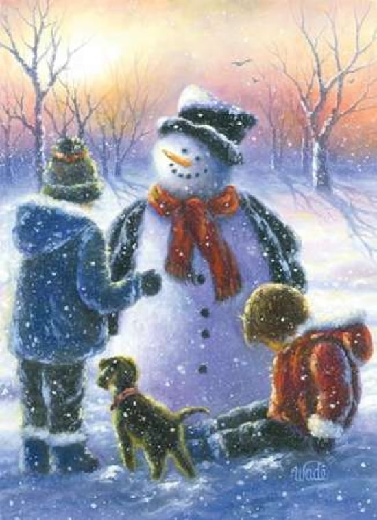 Chubby Snowman Boy and Girl Canvas Art - Vicki Wade (18 x 24)