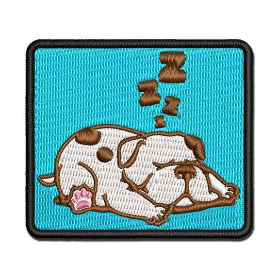 Chubby Spotted Dog Sleeping Applique Multi-Color Embroidered Hook & Loop Patch - 3 Inch Medium