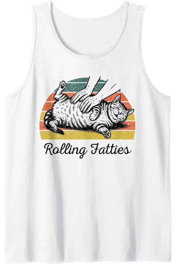 Chubby Tabby Cat Pure Bread Rolling Fatties Vintage Tank Top Size S-3XL
