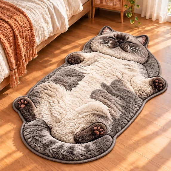 Chubby Tabby Cat Shaped Rug, 3D Cute Fluffy Lazy Cat Rug, 3D Cartoon ...