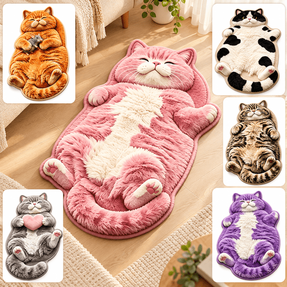 Chubby Tabby Cat Shaped Rug, Cute Black White Cow Kitty Plush Floor Mat ...