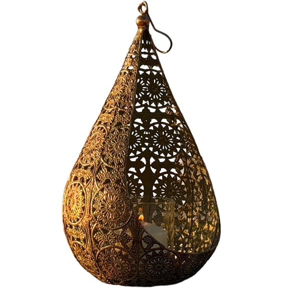 Moroccan Gold Candle Lantern, Extra Large, 13.75 Inches