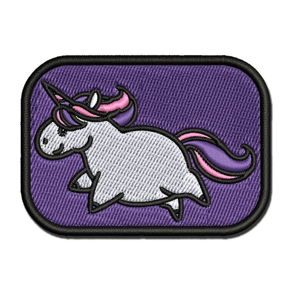 Chubby Unicorn Running Applique Multi-Color Embroidered Iron-On Patch - 2.0 Inch Mini