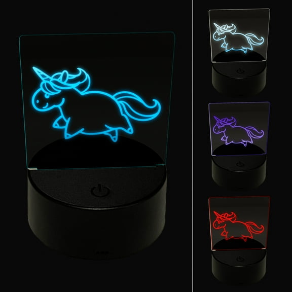 Chubby Unicorn Running LED Night Light Sign 3D Illusion Desk Nightstand Lamp