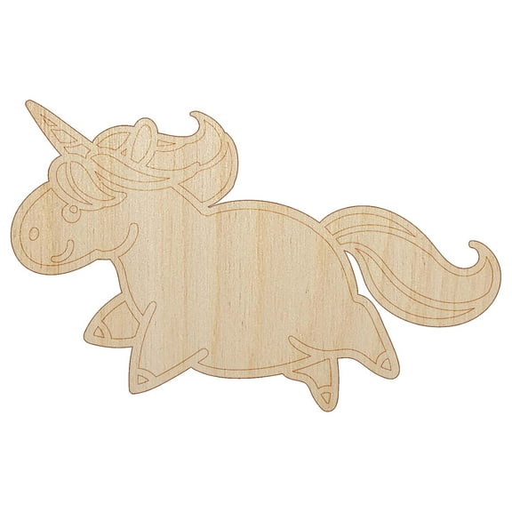 Chubby Unicorn Running Wood Shape Unfinished Piece Cutout Craft DIY Projects - 4.70 Inch Size - 1/8 Inch Thick