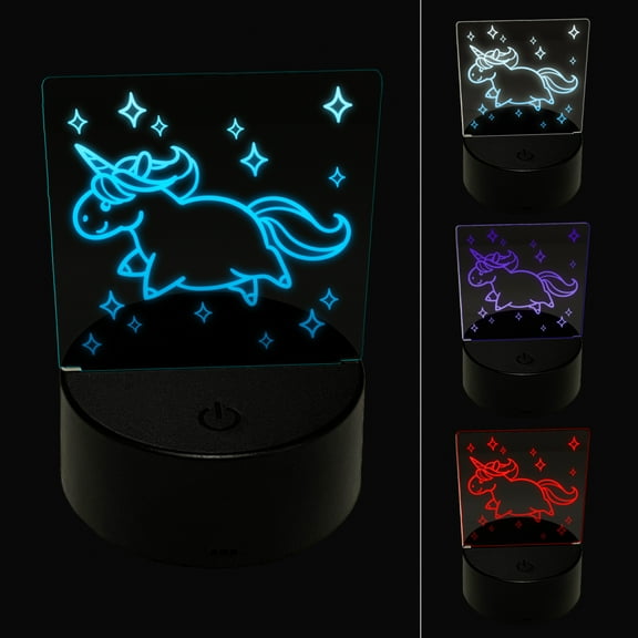 Chubby Unicorn with Stars LED Night Light Sign 3D Illusion Desk Nightstand Lamp