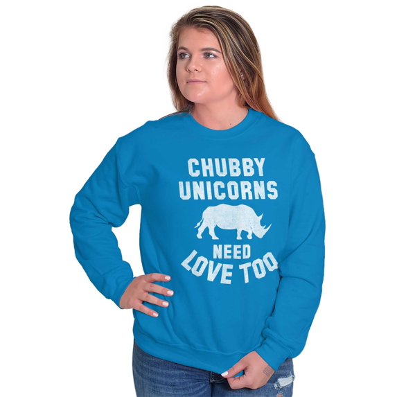 Chubby Unicorns Need Love Too Rhino Women Crewneck Sweatshirt Brisco Brands 2X